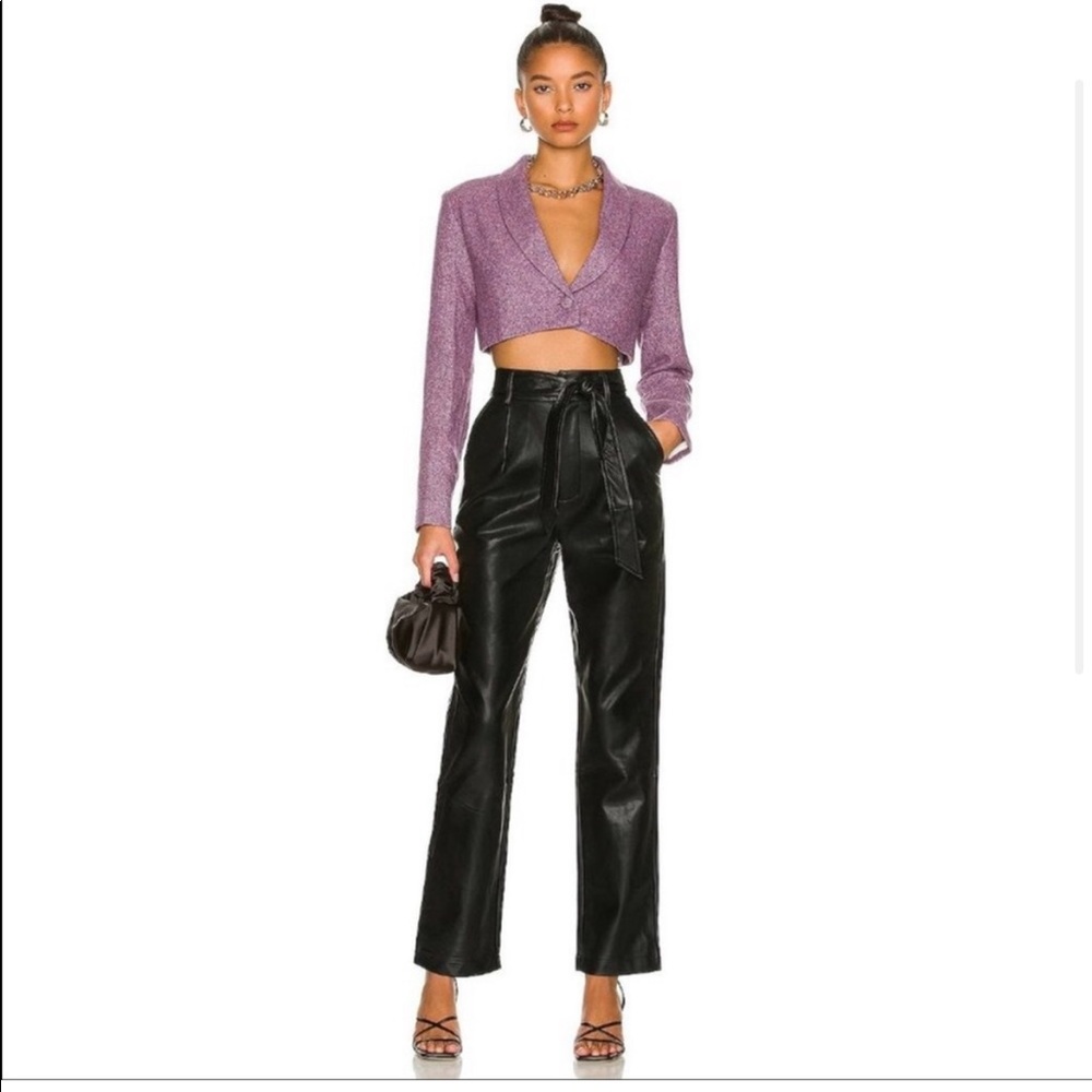 More to Come Revolve Alani Faux Leather Pants Black Vegan Belted Slacks M NWT